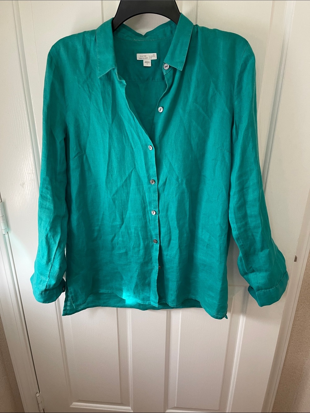 J Jill Teal Button-Front Linen Shirt